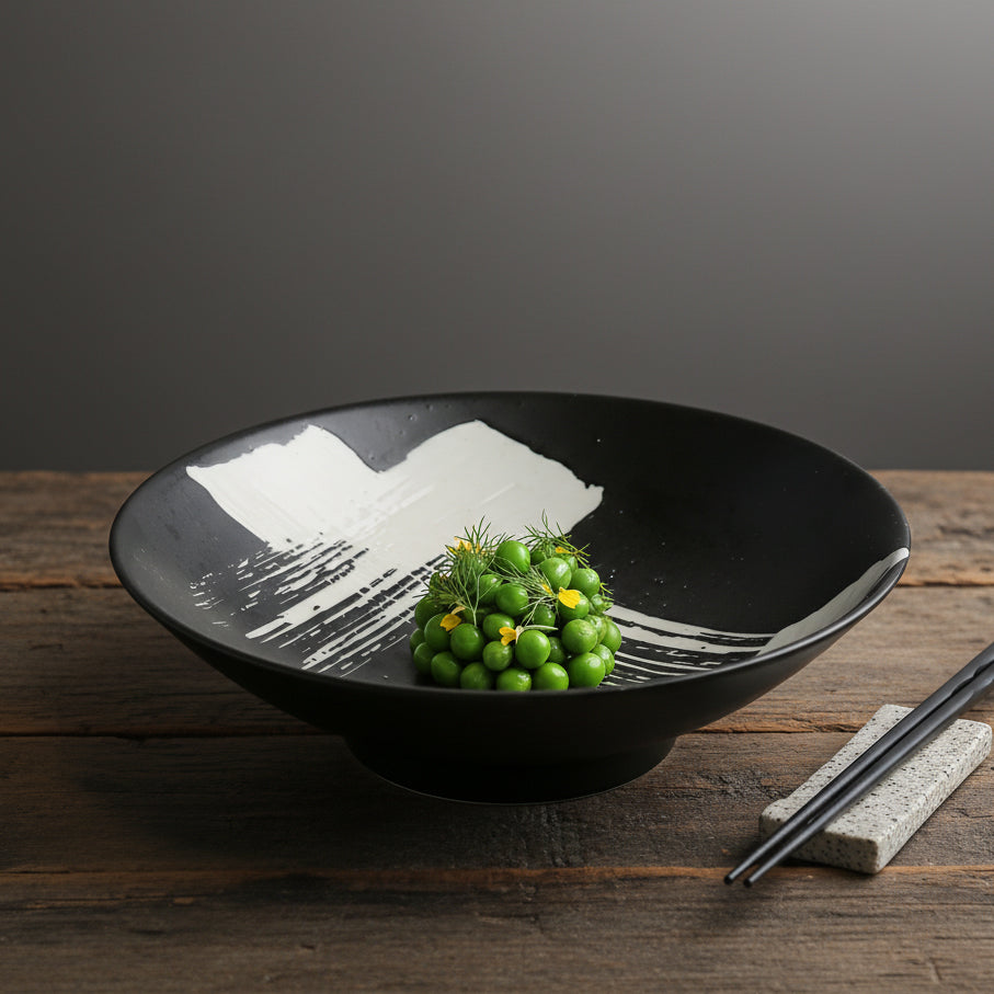 BRUSH STROKE black with white brush stoke large bowl