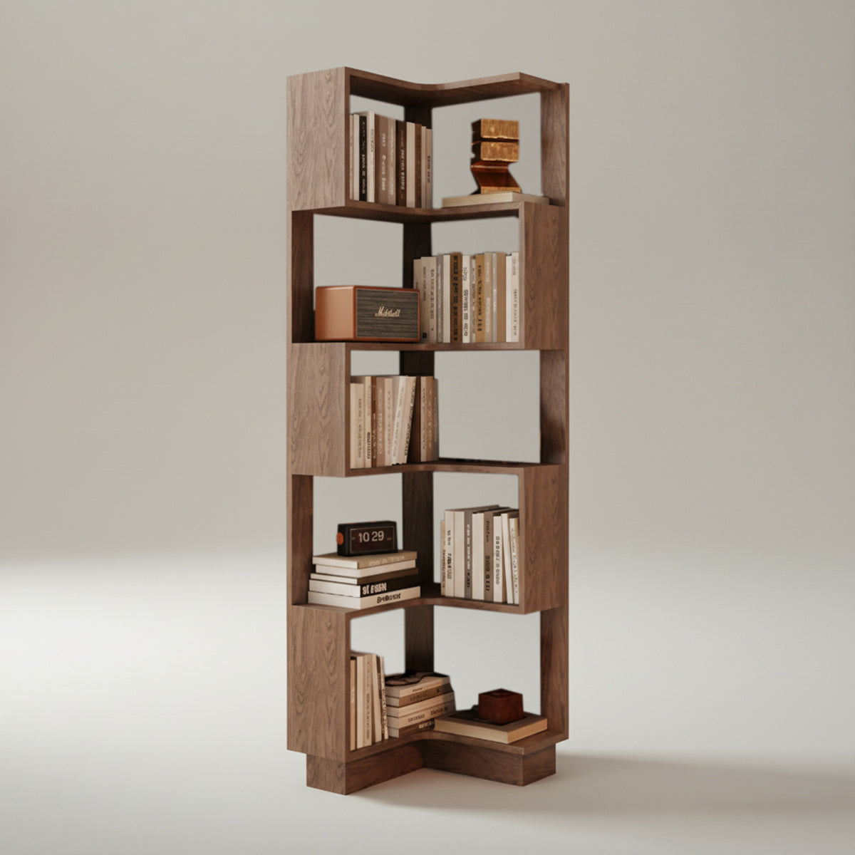 5 Tier Corner Walnut Bookshelf