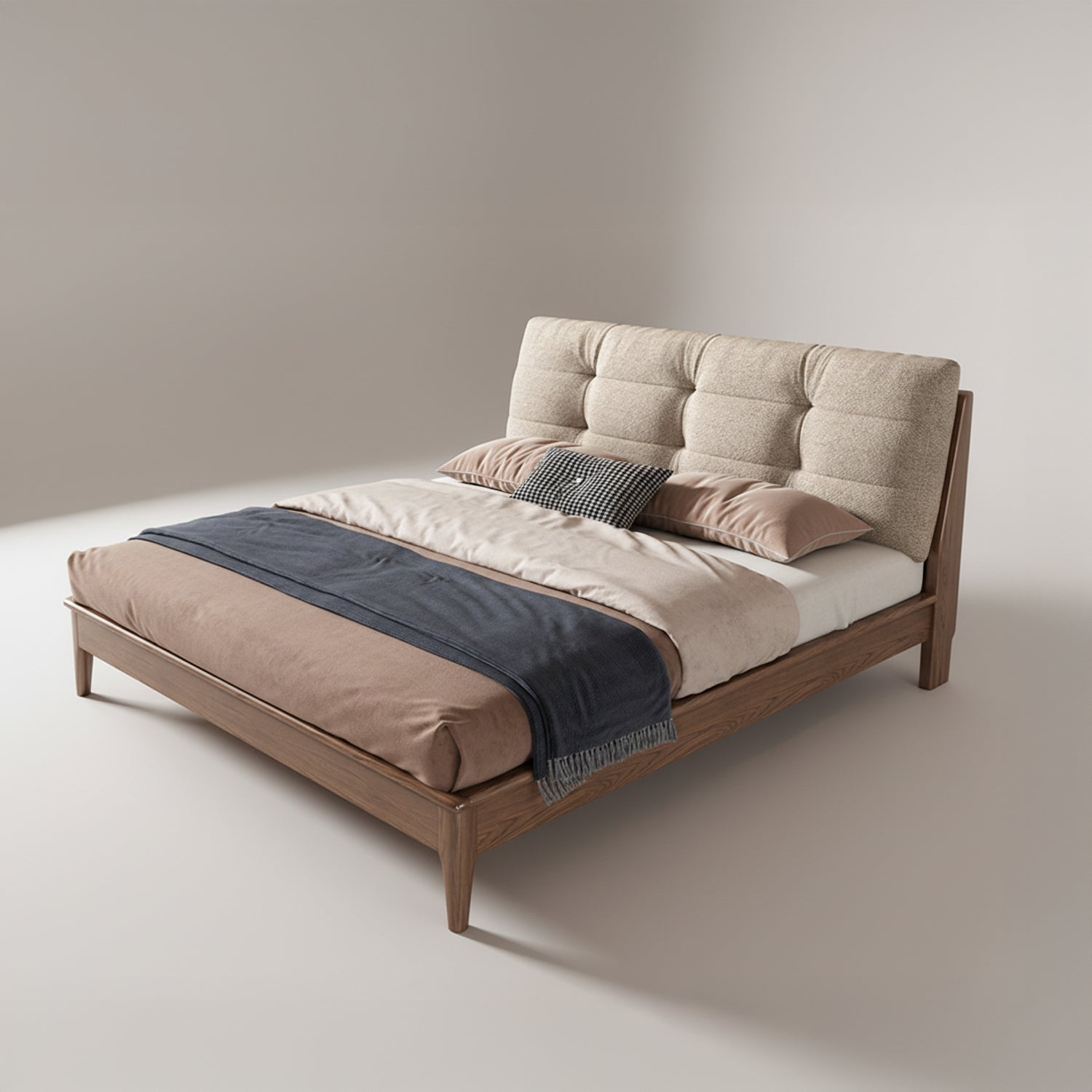 Tomaru Walnut Bed - Cream