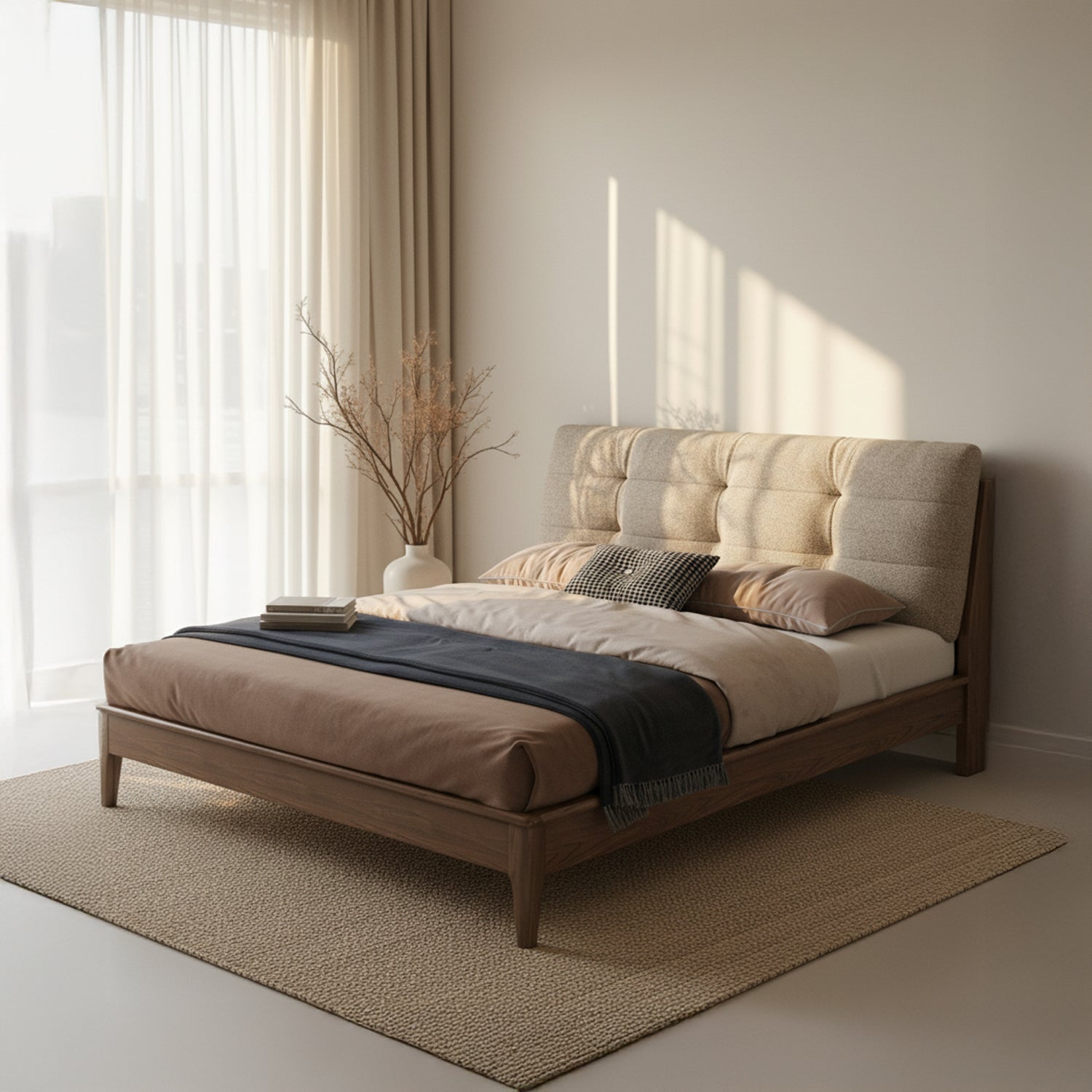 Tomaru Walnut Bed - Cream