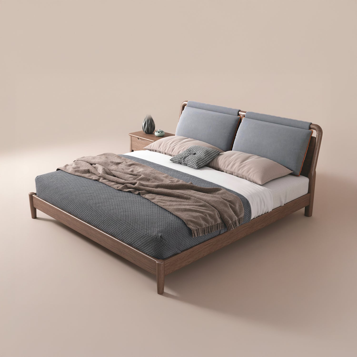 Tepu Walnut Bed - Blue