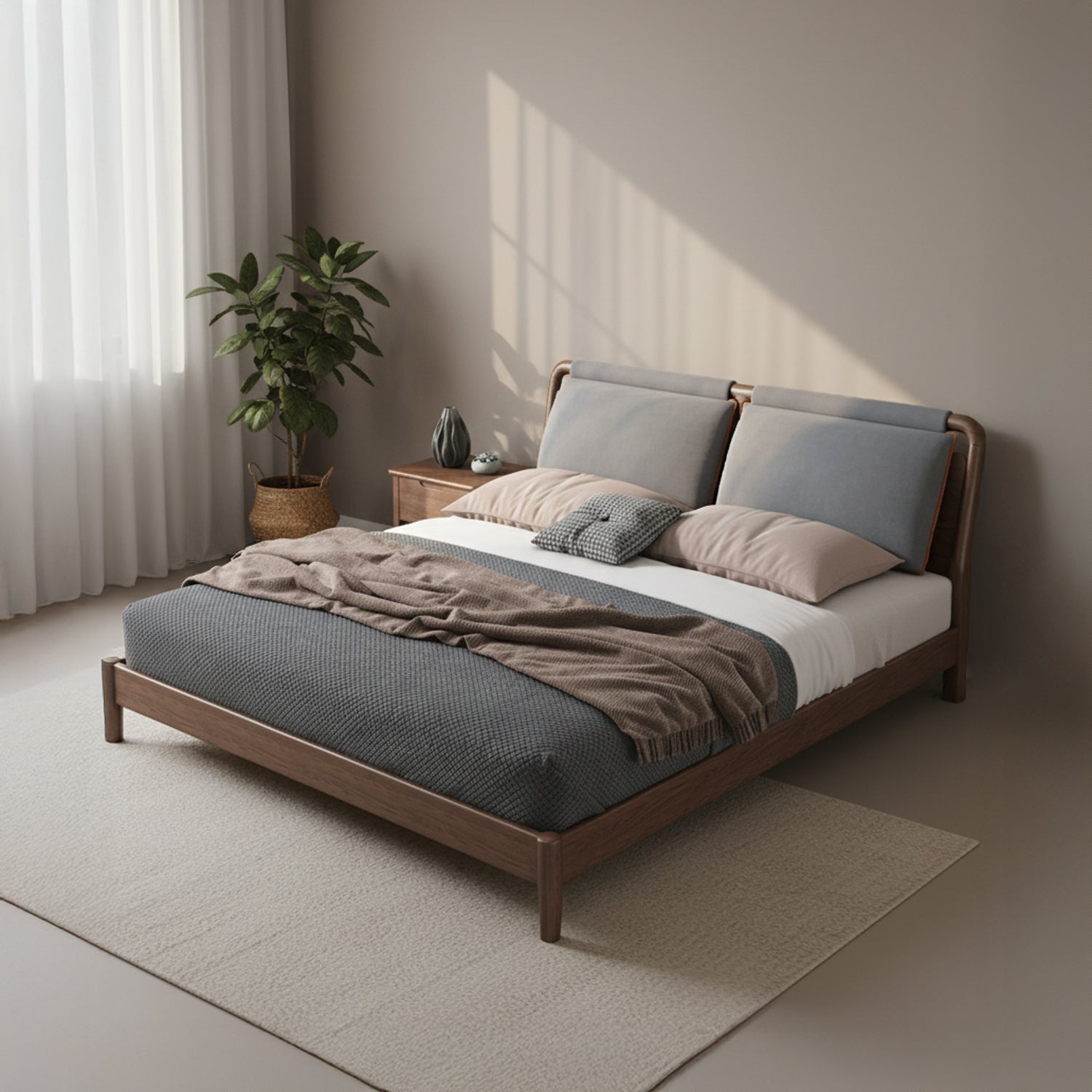 Tepu Walnut Bed - Blue