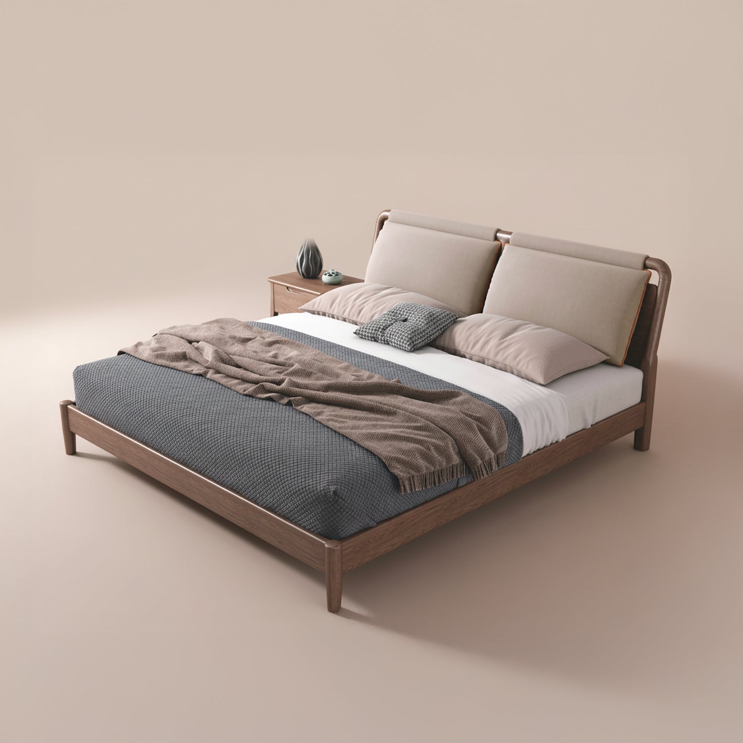 Tepu Walnut Bed - Cream